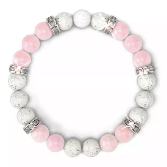 Jewelry - Rose Quartz & Howlite Bracelet - 8mm Natural Stones Stretches